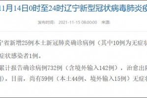 辽宁新增11例本土无症状,辽宁新增2例本土确诊6例无症状